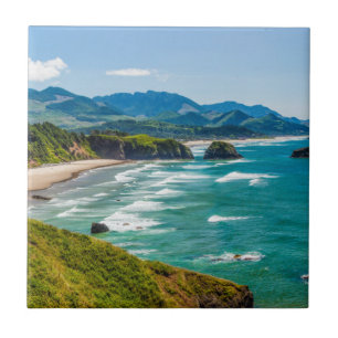 Azulejo Parque Estatal Ecola, Oregón. Panorama del Crecien