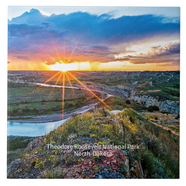 Azulejo Parque Theodore Roosevelt de Dakota del Norte (Frente)