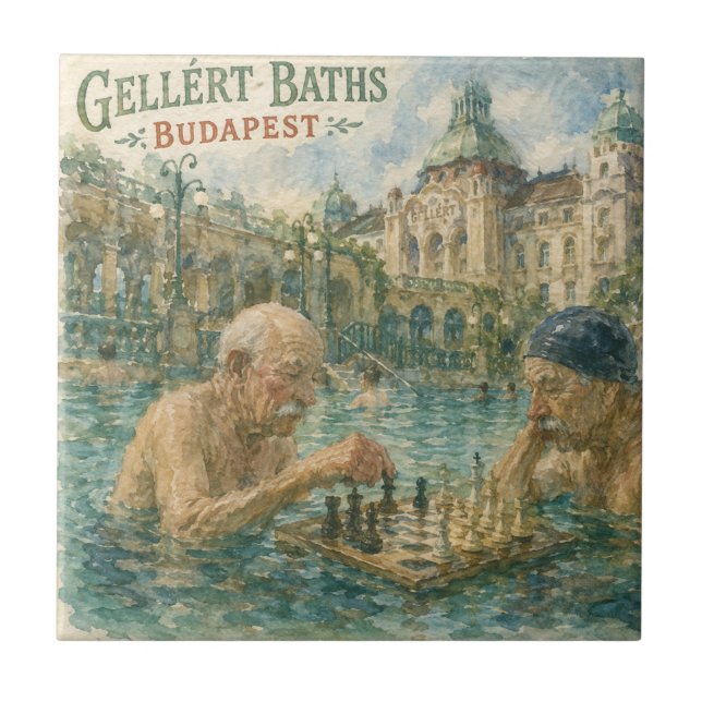 Azulejo Partida de ajedrez Baños Gellert Budapest Hungría (Frente)