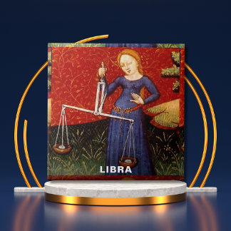 Azulejo Partido de Cumpleaños del Rótulo Libra Zodiac