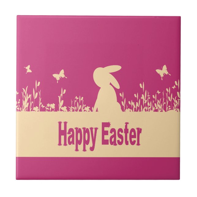 Azulejo Pascua feliz, liebre soñada (Frente)