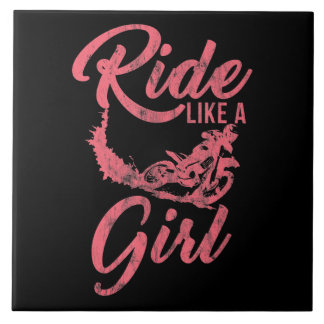 Azulejo Paseo Como Un Regalo Funny De Motocicleta Chica