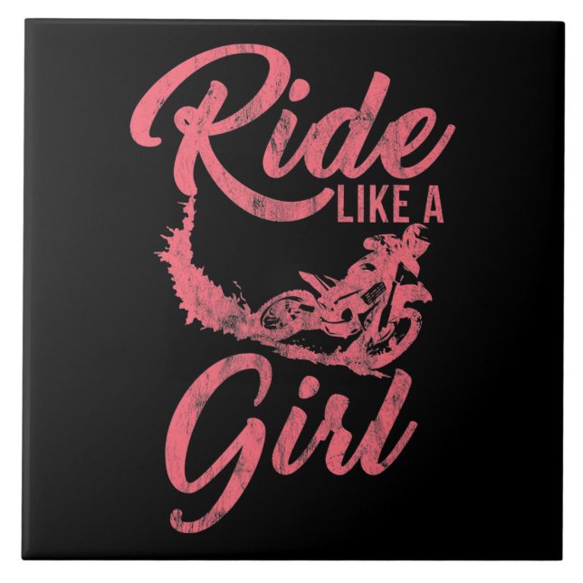 Azulejo Paseo Como Un Regalo Funny De Motocicleta Chica (Frente)