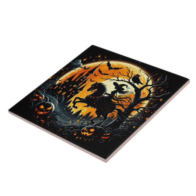 Azulejo Paseo de brujas bajo una espeluznante luna de cose (Lado)