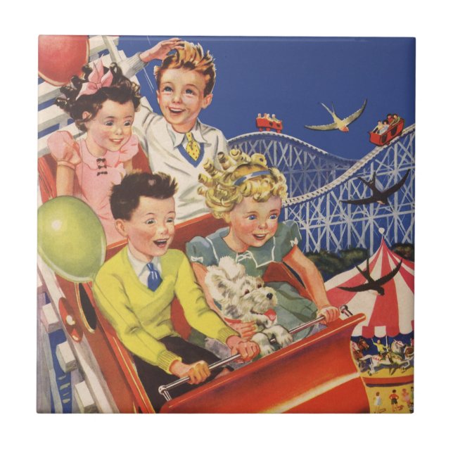 Azulejo Paseo en Montaña Rusa con Perro y Globos Infantile (Frente)