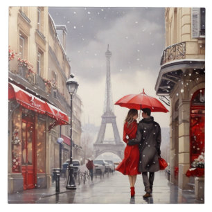 Azulejo Paseo romántico por la Torre Eiffel en invierno