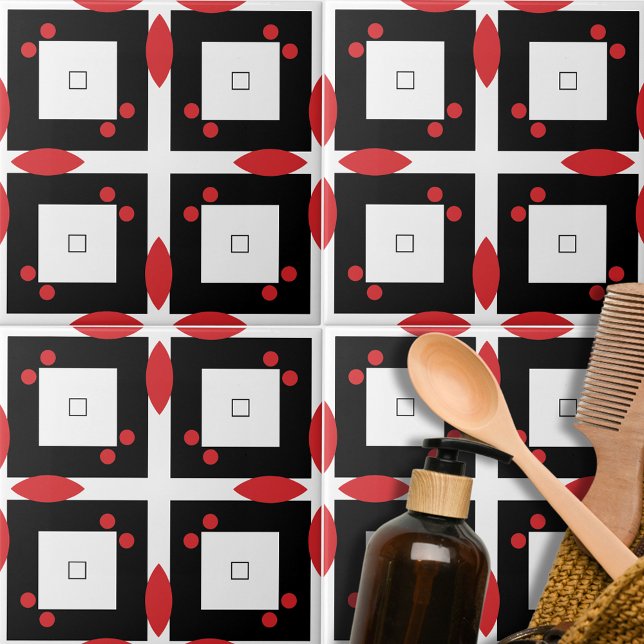 Azulejo Pasillos rojos blancos negros y patrones geométric (Subido por el creador)