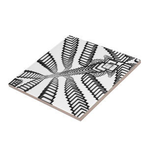 Azulejo Pasos De Escalera En Blanco Y Negro Hacia Algún Lu