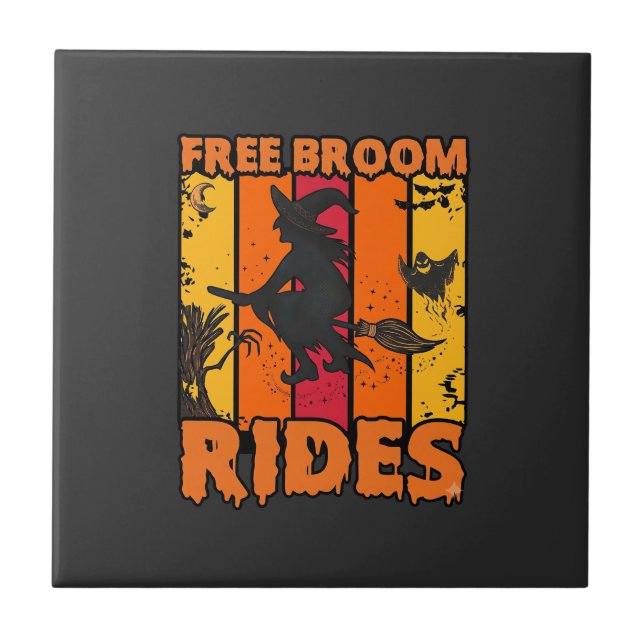 Azulejo Pasos de Escoba Gratis Bruja Voladora de Halloween (Frente)