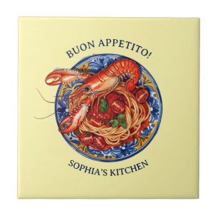 Azulejo Pasta de mariscos italiana con langosta, Maiolica