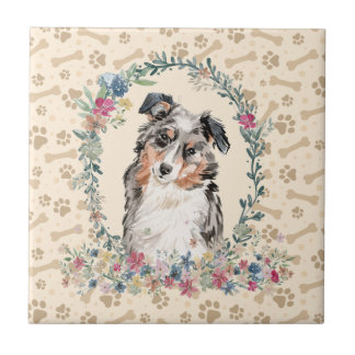 Azulejo Pasta de perro pastor australiana imprime la flora
