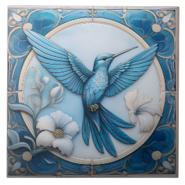 Azulejo Pastel blue faux relief Art Nouveau Hummingbird R