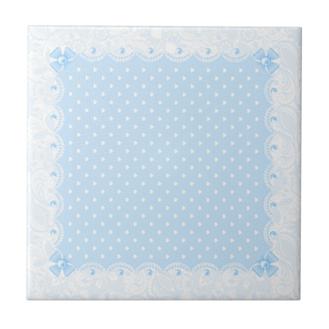 Azulejo Pastel Blue Floral Lace & White Pearls (Frente)