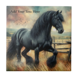 Azulejo Pastel de Caballo Negro Fresian Valla Rústica