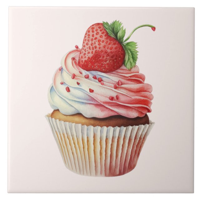 Azulejo Pastel de fresa postre dulce (Frente)