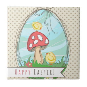 Azulejo Pastel de Pascua con hongos Feliz Pascua