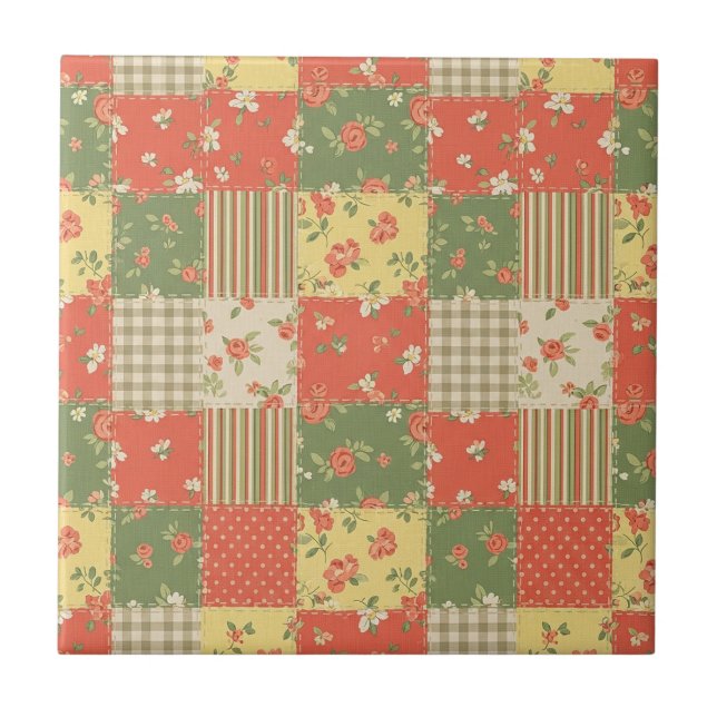 Azulejo Pastel Floral Patchwork Picnic Pattern (2) (Frente)