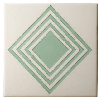 Azulejo Pastel Green and Off White Deco Ceramic tile