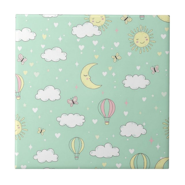 Azulejo Pastel Hearts & Clouds Watercolor Dream (11) (Frente)