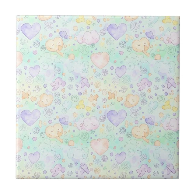 Azulejo Pastel Hearts & Clouds Watercolor Dream (2) (Frente)