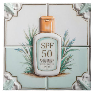 Azulejo Pastel Mint Blue Sunscreen Lotion Funny Baño