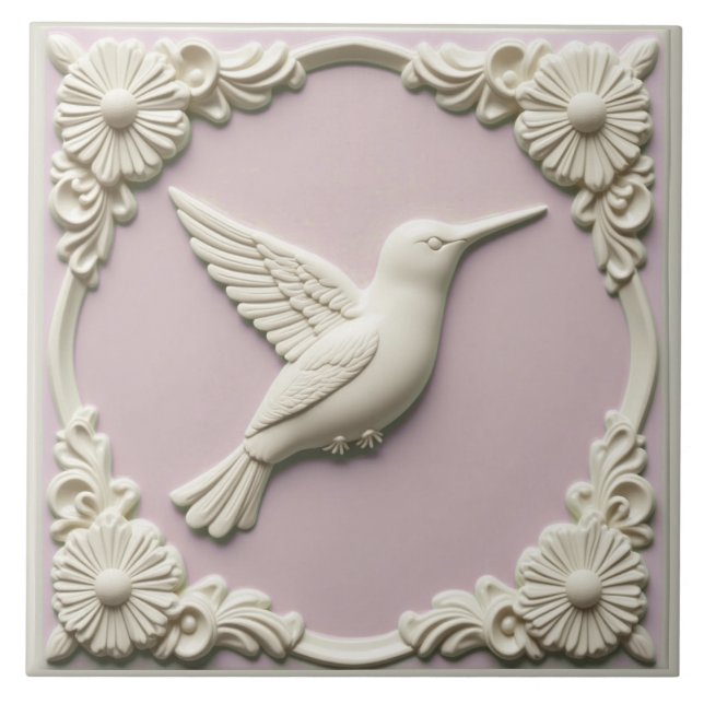 Azulejo Pastel pink faux relief Art Nouveau Hummingbird  (Frente)