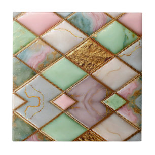 Azulejo Pastel Pink Green Marble Mosaic Gold Luxury