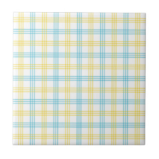Azulejo Pastel Plaid Blue Yellow Accent Ceramic Tile