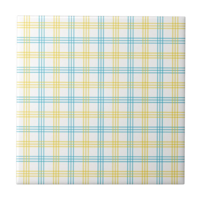 Azulejo Pastel Plaid Blue Yellow Accent Ceramic Tile (Frente)