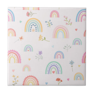Azulejo Pastel Rainbows Flores Silvestres Corazones Nurser