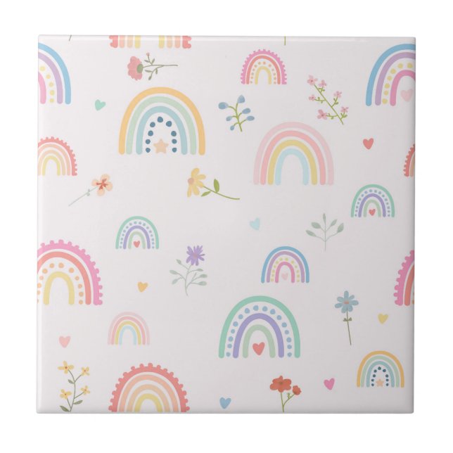 Azulejo Pastel Rainbows Flores Silvestres Corazones Nurser (Frente)