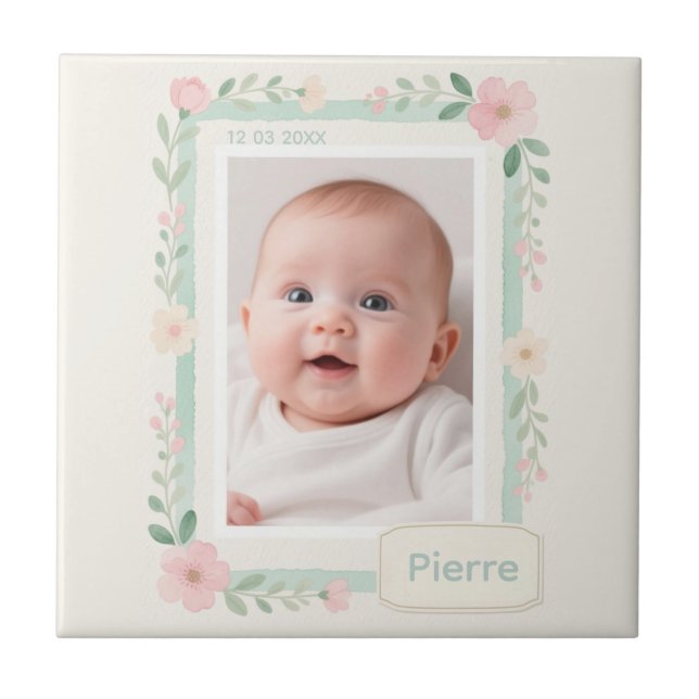 Azulejo Pastel Watercolor Floral Empty Photo Frame (Frente)