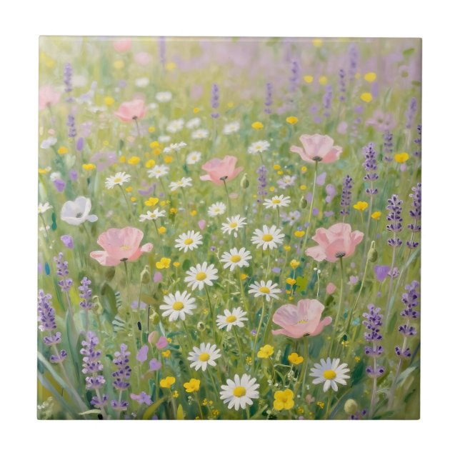 Azulejo Pastel Wildflower Meadow Painting (Frente)