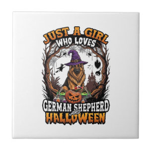 Azulejo Pastor Alemán Halloween Perro Bruja Sombrero Calab