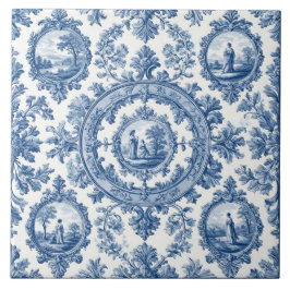 Azulejo Pastoral Countryside Rural Folks French Toile Blue