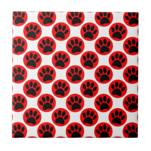 Azulejo Patas de perro negras con puntos rojos de polka
