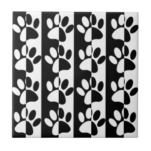 Azulejo Patas De Perro Negras Y Blancas Y Rayas Sin Costur