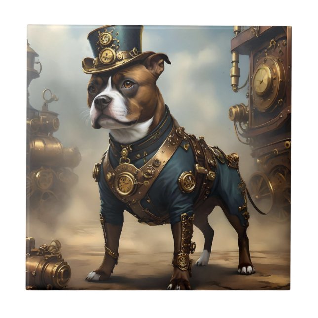 Azulejo Patas Mecánicas: Staffordshire Terrier Steampunk (Frente)