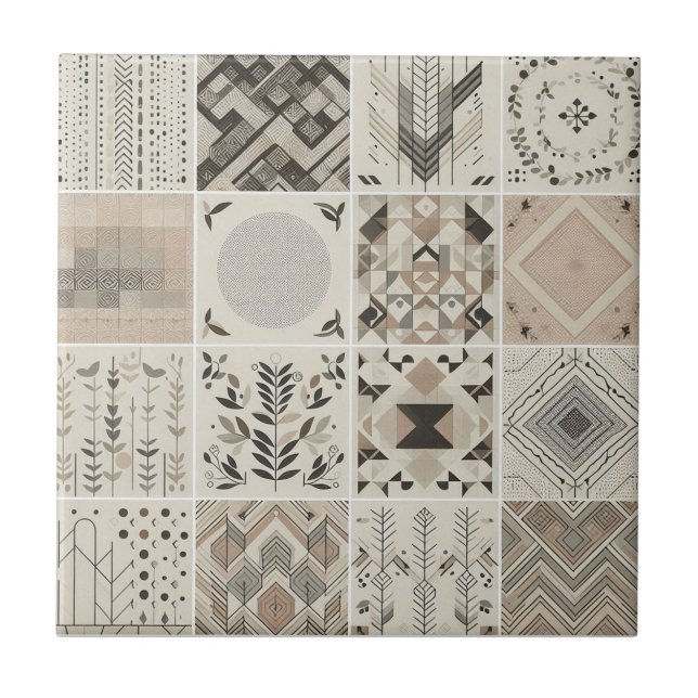 Azulejo Patchwork Geométrico Avena Hoja Vintage  (Frente)