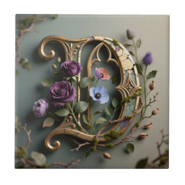 Azulejo Patina de oro floral gótica letra D