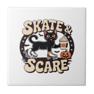 Azulejo Patinar y Asustar – Gato Negro Lindo en Patines de