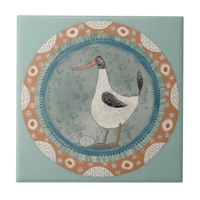 Azulejo Pato caprichoso menta azul terracota teal aqua (Frente)