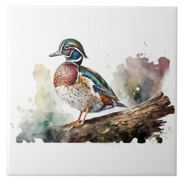 Azulejo Pato de madera sobre fondo sólido blanco en un reg (Frente)