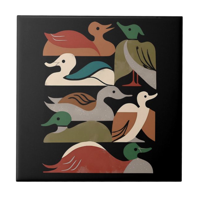 Azulejo Patos En Una Fila (Negro) (Frente)