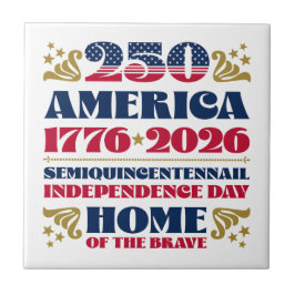 Azulejo Patriotic 250 America Typography Ceramic Tile