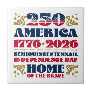 Azulejo Patriotic 250 America Typography Ceramic Tile