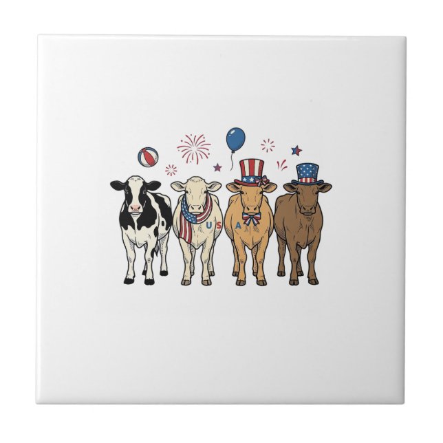 Azulejo Patriotic Cow Lineup Vintage Vector Shirt Design_1 (Frente)