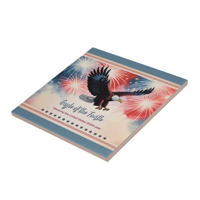 Azulejo Patriotic Eagle Fireworks 1776–2026 US Keepsake (Lado)