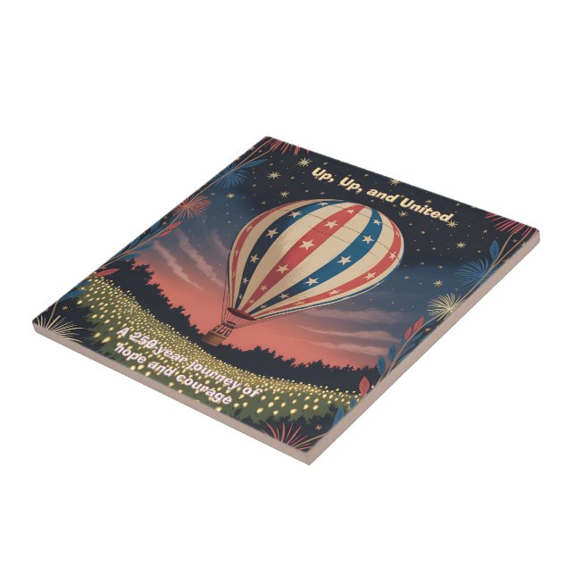 Azulejo Patriotic Hot Air Balloon USA 1776–2026 Fireworks (Lado)