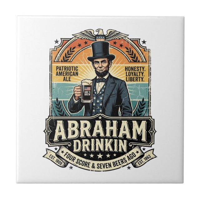 Azulejo Patriótico Abraham Bebiendo Retro Angustiado (Frente)